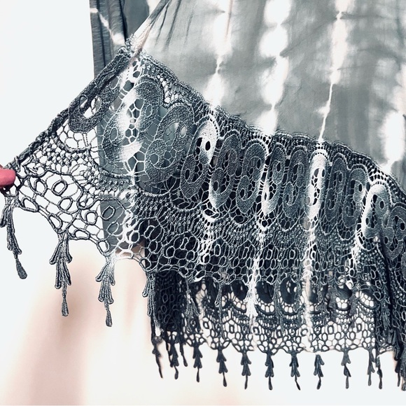 Soft Surroundings Cardigan Duster Womens Large Grey Tie Dye Lace Fringe Festival - Picture 3 of 7